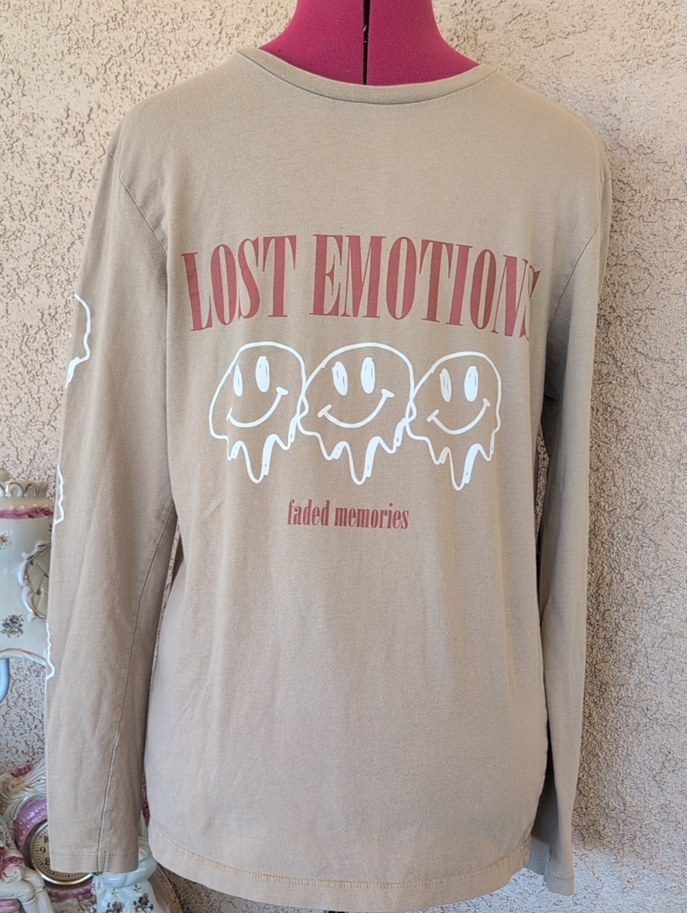Lost Emotions Faded Memories Long Sleeved Beige Tee